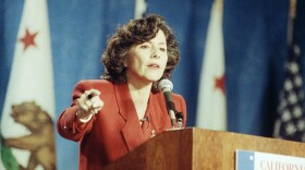 U.S. Representative Barbara Boxer addresses the state Democratic Convention in Los Angeles regarding her bid to fill one of the two U.S. Senate seats, April 13, 1992.