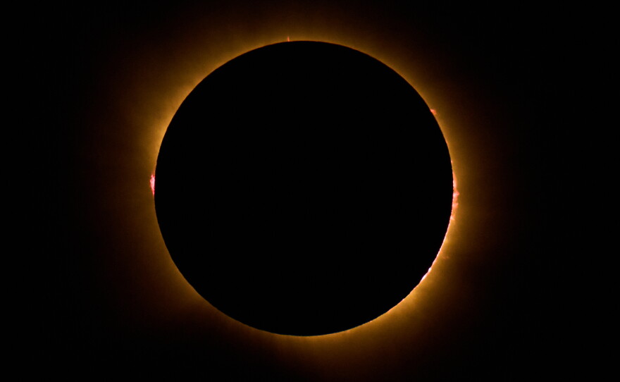 A total solar eclipse is seen from Berlanga de Duero, central Spain, Wednesday, Aug. 12, 2026.