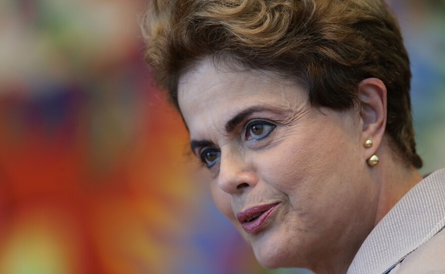Suspended Brazilian President Dilma Rousseff speaks during a press conference in Brasilia, Brazil, in January.