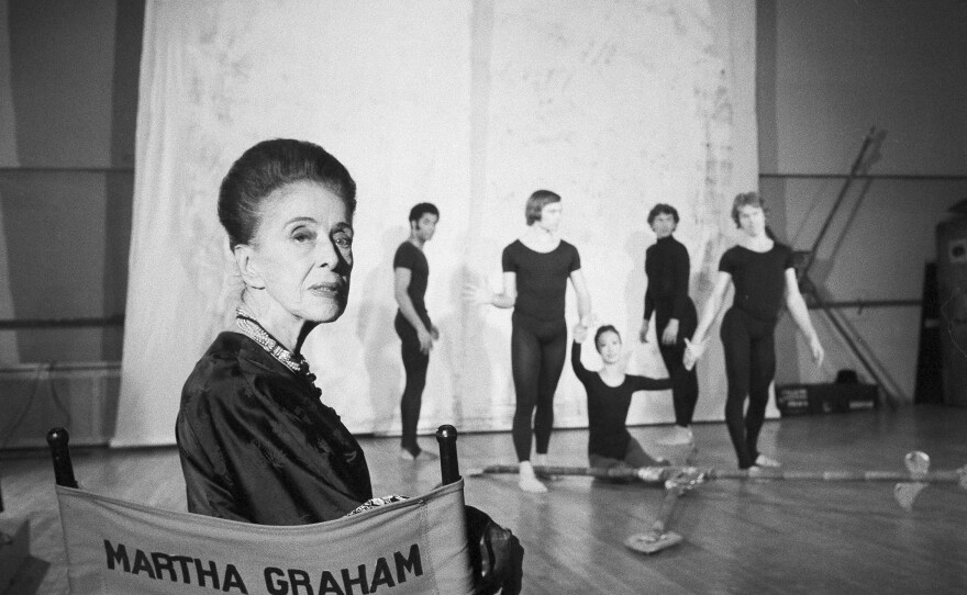 Dancer and choreographer Martha Graham poses during rehearsal and photo session at her New York studio in March 1973.
