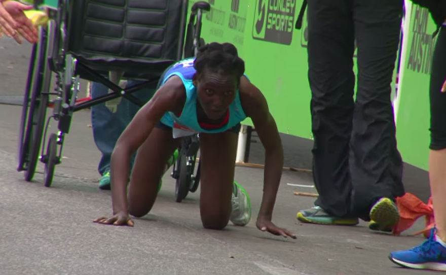 Kenyan runner Hyvon Ngetich didn't win the Austin Marathon — but she's being celebrated for the way she finished it.