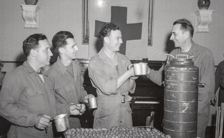 GIs enjoy a cup of coffee during World War II. "The American soldier became so closely identified with his coffee that G.I. Joe gave his name to the brew," according to coffee historian Mark Pendergrast.