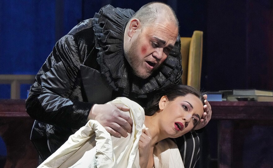 Quinn Kelsey and Rosa Feola as Gilda in a scene from Verdi's "Rigoletto."