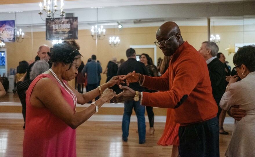 Raymonde and Marc Elian attend a dance class party for students of the Arthur Murray Dance Studio in February 2019. In March 2020 classes were postponed because of the pandemic.
