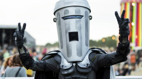 Count Binface, a candidate in the Clacton-on-Sea by-election, poses for photographers at the Glastonbury Festival, Somerset, England, June 29, 2024.