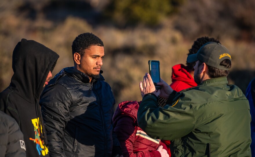 Migrants in Jacumba, California are processed by Border Patrol Agents.