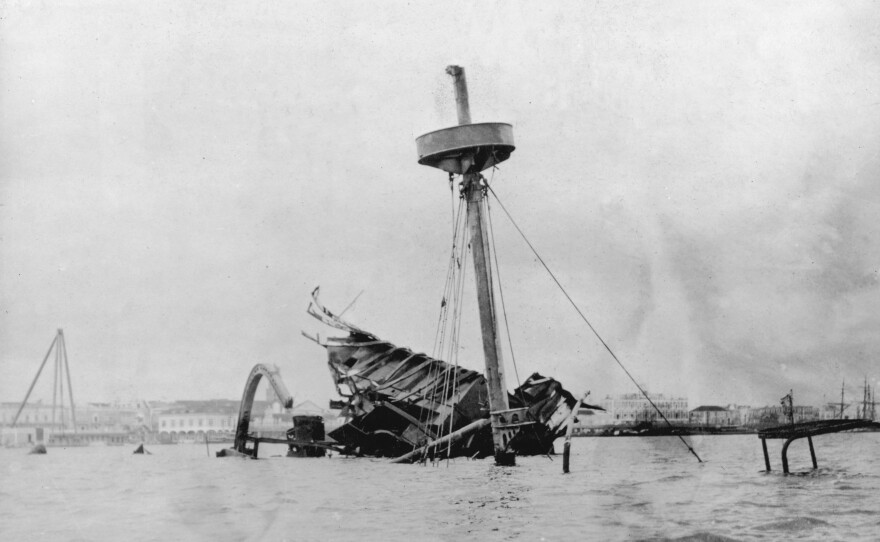 The remains of the battleship U.S.S. Maine, which was blown up in Havana harbor, triggering the Spanish-American War.