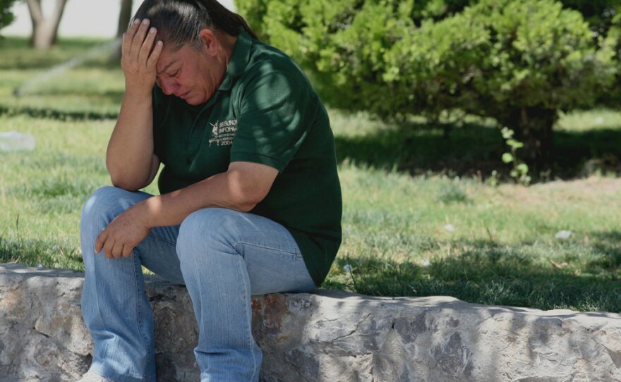 Maria Guadalupe Guerequa cries in front of the Chihuahua State Public Prosecutor's office in Ciudad Juarez, Mexico, on Tuesday. Her son, 14-year-old Sergio Adrian Hernandez Huereca, was shot and killed by a U.S. Border Patrol agent on Monday.