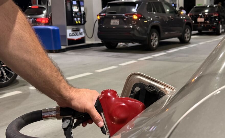 Man pumps gas at a Costco in Chula Vista amid record high gas price hikes, in Chula Vista March 20, 2026