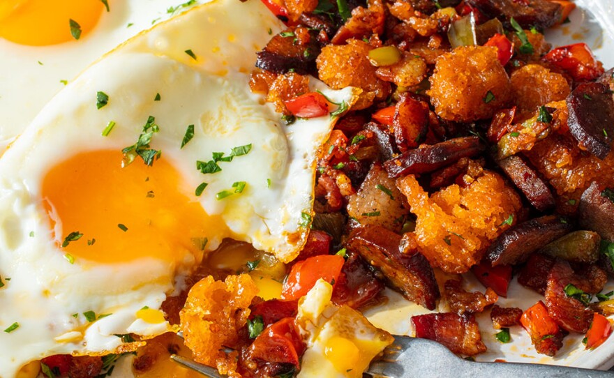 Spanish Migaswith Fried Eggs