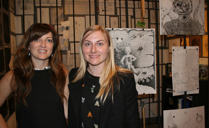 “Art Transports Us Out of Bounds: Prison Arts in San Diego” co-curators Tara Centybear and Laura Pecenco at Oceanside Museum of Art, July 9, 2015.