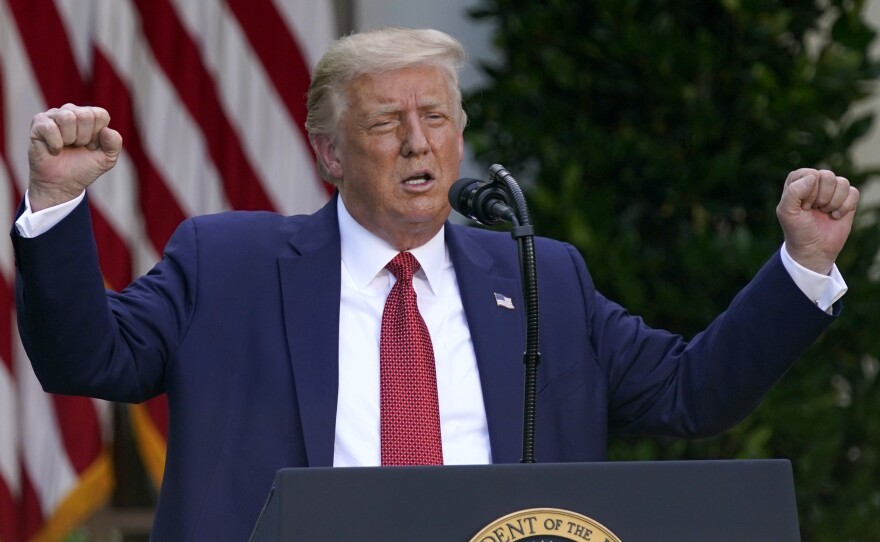 President Trump speaks during a news conference in the Rose Garden of the White House, on Tuesday.