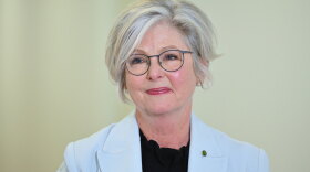 Australian independent member of parliament Helen Haines speaks to journalists in the Press Gallery at Parliament House in Canberra, Australia, Tuesday, Sept. 8, 2026.