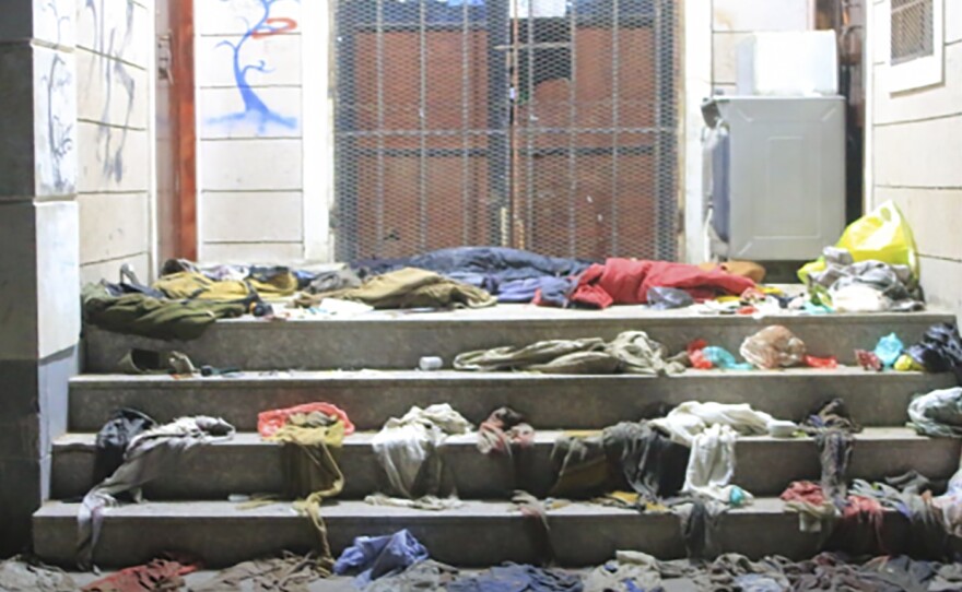 This image released by ANSAR ALLAH HOUTHI MEDIA OFFICE, shows the aftermath of a deadly stampede in Sanna, Yemen Wednesday, April 19, 2023.