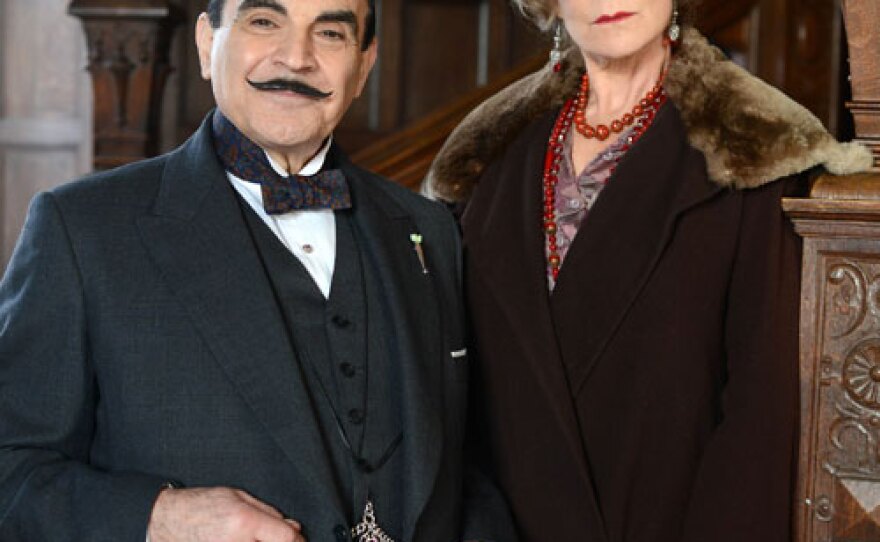 David Suchet as Hercule Poirot, and Zoë Wanamaker as Ariadne Oliver.