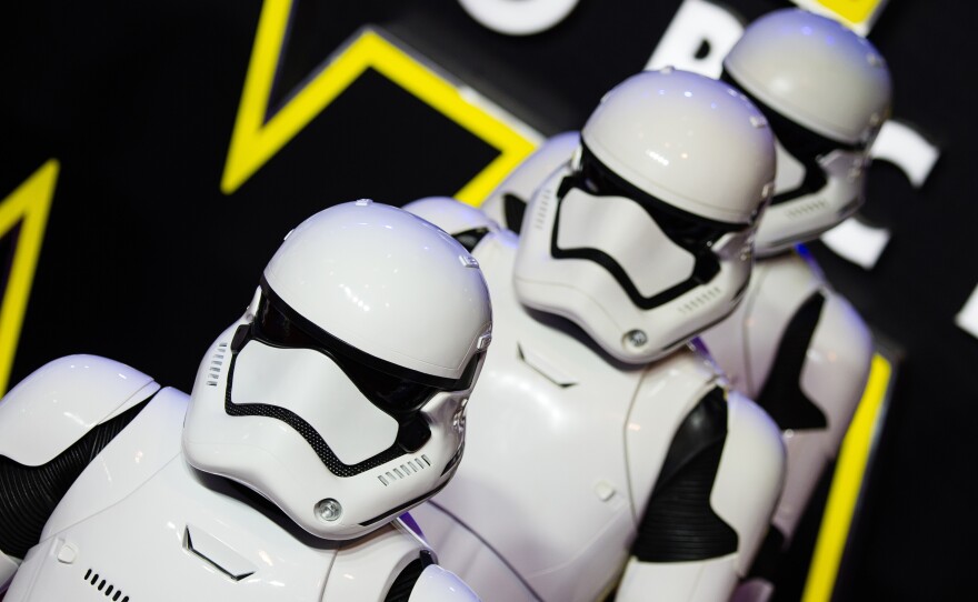 Stormtroopers attend the European premiere of Star Wars: The Force Awakens at Leicester Square on Dec. 16 in London.