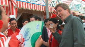 Rick Steves enjoying the festival of San Fermin in the city of Pamplona, Spain