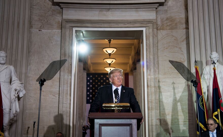 President Trump speaks during a Holocaust remembrance ceremony in the Rotunda of the U.S. Capitol on Tuesday.