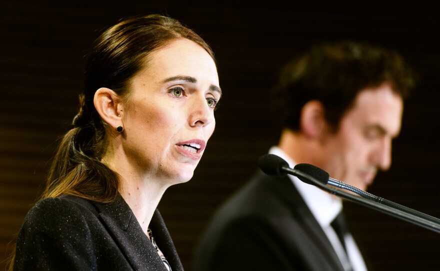 Jacinda Ardern, New Zealand's prime minister, speaks during a news conference in Wellington, New Zealand, on March 21. New Zealand has banned military style semi-automatics and assault rifles and will establish a nationwide buyback of the weapons as a result of the terrorist attack on two mosques that left 50 people dead.