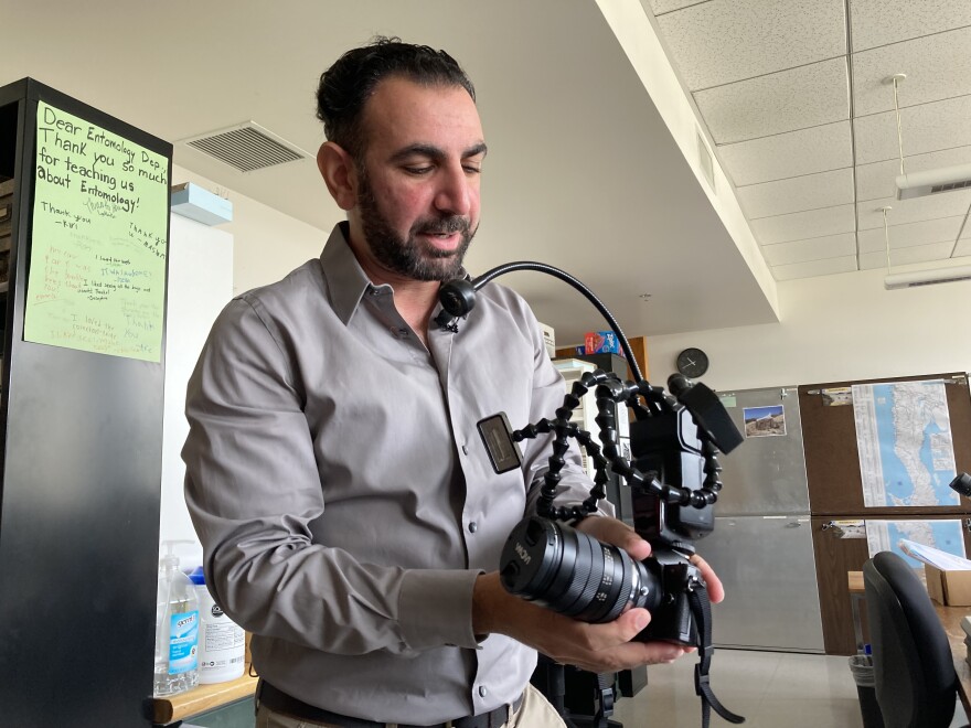 Entomologist Shahan Derkarabetian sets up his macro photography camera in a lab at the San Diego Natural History Museum on Sept. 27, 2023. 