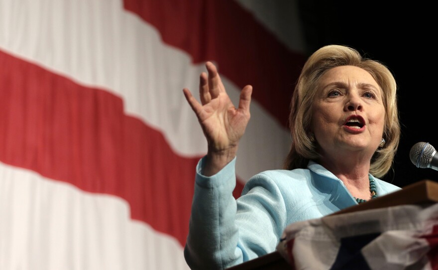 Democratic presidential candidate Hillary Clinton speaks at the at the Iowa Democratic Wing Ding at the Surf Ballroom on Friday. Appearing at the Iowa State Fair on Saturday, she said the controversy over her emails was the "usual" politics.