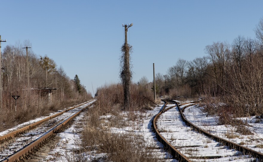 Energoatom, Ukraine's state power company, has warned that Russian soldiers likely received high radiation doses at Chernobyl. Here, an abandoned railway is seen in the Chernobyl zone close to the Ukraine-Belarus border, weeks before the Russian invasion.