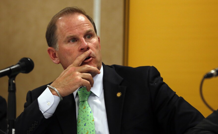 University of Missouri System President Tim Wolfe, seen at a news conference last year in Rolla, Mo., announced his resignation Monday following a meeting of the University Board Of Curators.