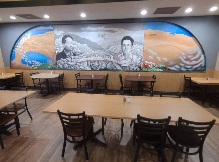 Jaime Ramírez’s restaurant, Olé Frijole, in Fresno, features a mural on the wall honoring his grandfather and great-uncle, and the history of the plane crash that killed them both.