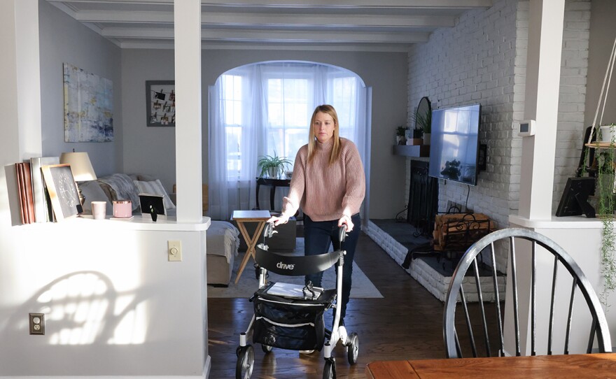 Michele Stellato uses a walker at her home in Nutley, NJ.