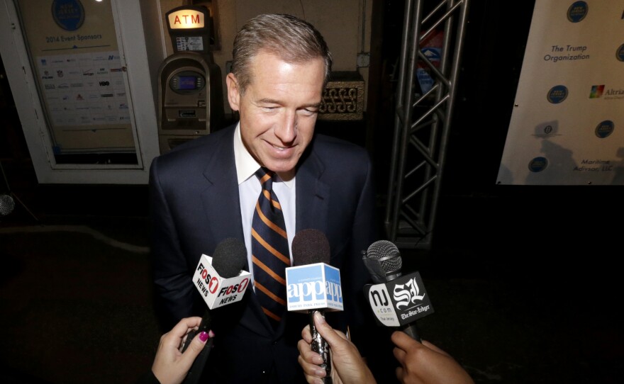 NBC's Brian Williams, seen here on Nov. 13, 2014, has apologized for incorrectly saying he was aboard a helicopter in Iraq in 2003 that was hit and forced down by enemy fire.