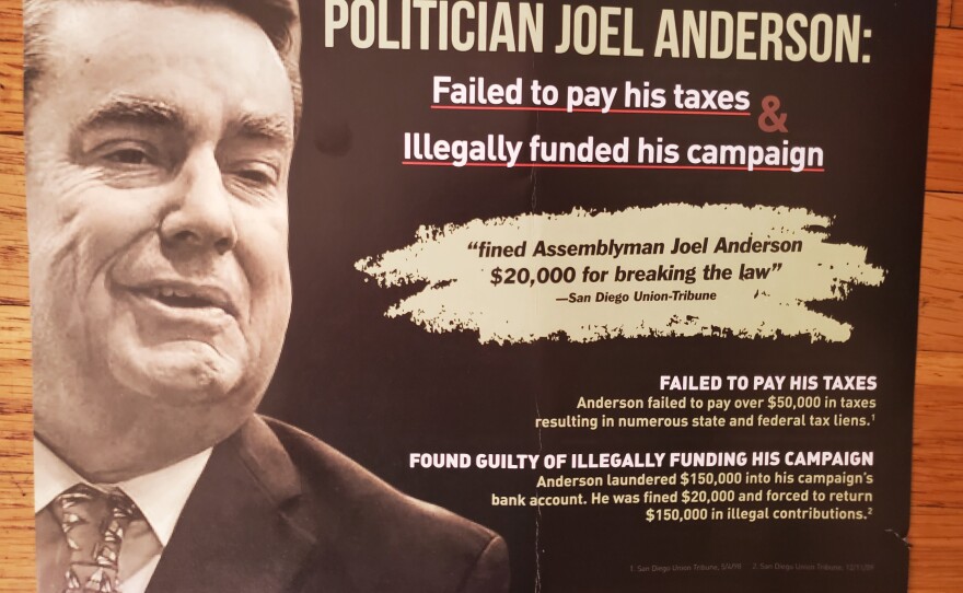 A campaign mailer sent about former state Assemblyman Joel Anderson, who is running for the San Diego County Board of Supervisors District 2 seat, Oct. 27, 2020.