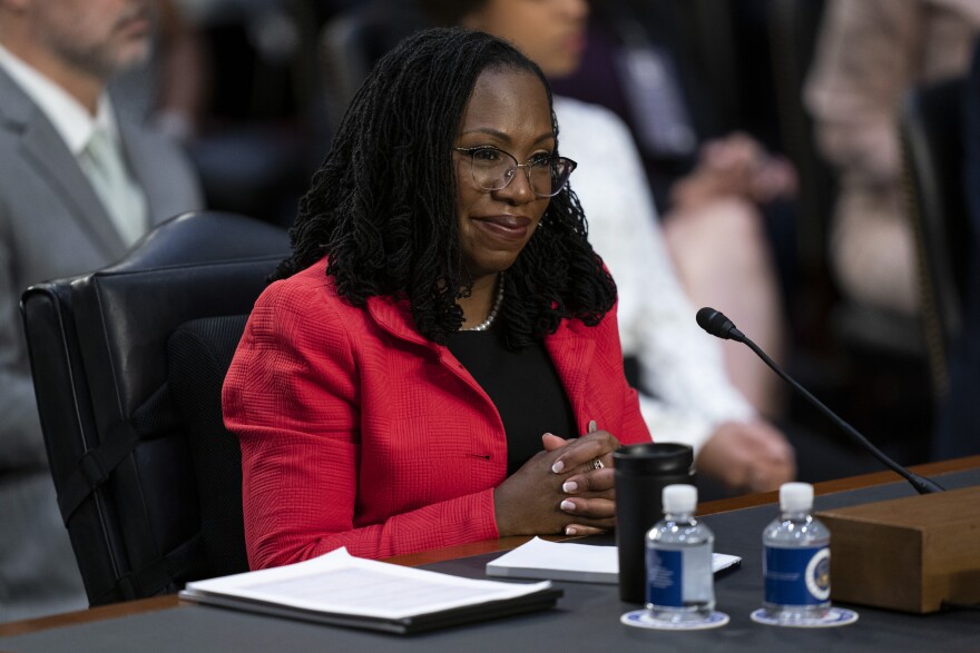 Supreme Court nominee Ketanji Brown Jackson listens to a question during her confirmation hearing before the Senate Judiciary Committee, Tuesday, March 22, 2022, in Washington.