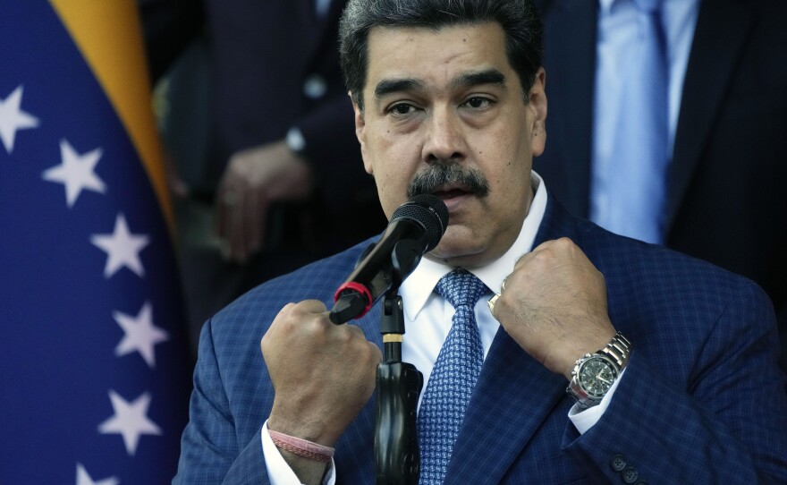 Venezuela President Nicolás Maduro speaks to the press at Miraflores Presidential Palace in in Caracas, Venezuela, on Oct. 15.