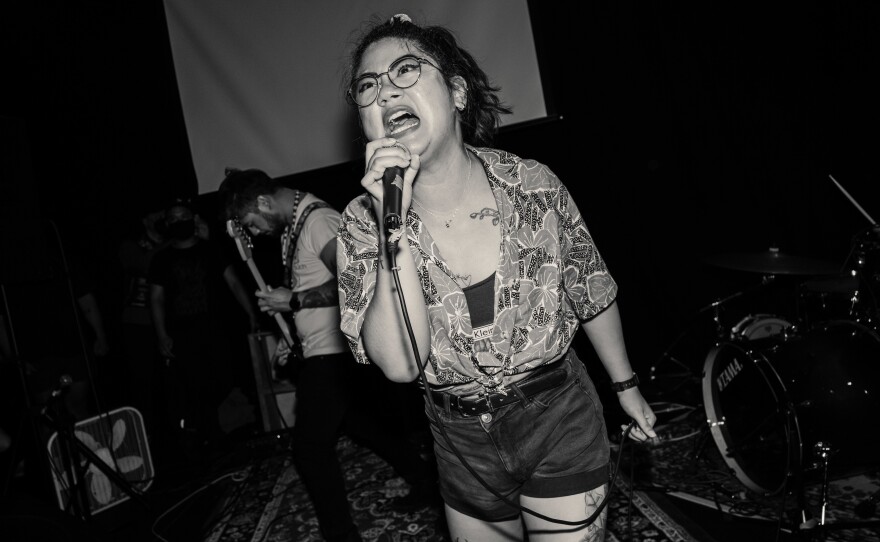 Jackie Maegan, the lead vocalist for Material Support, performs at the the seventh annual Aklasan Festival in San Francisco on Aug. 5, 2022.