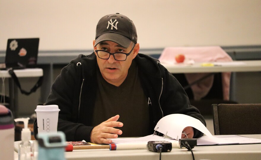 Director James Vásquez speaks to cast members during a rehearsal for The Old Globe's concert presentation of "¡Cómo el Grinch robó la Navidad!" on Friday, Nov. 14, 2025.