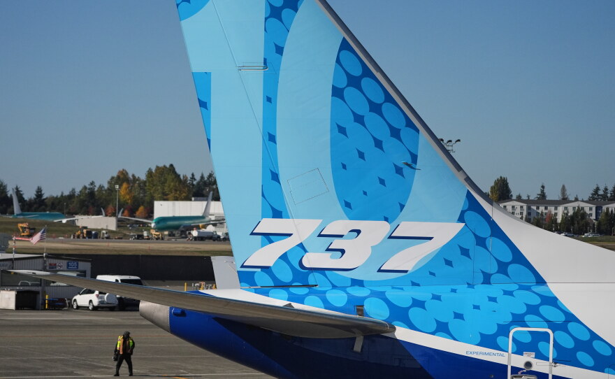 A Boeing 737 Max 10 aircraft is seen Tuesday, Oct. 20, 2026, at Boeing's factory in Everett, Wash.