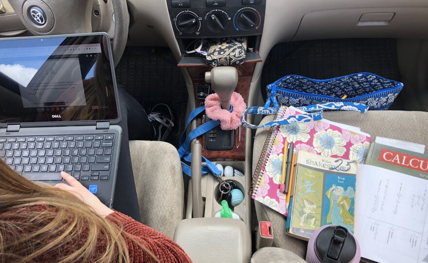 High school senior Natalie Szewczyk has turned her Toyota Corolla into a mobile workstation.
