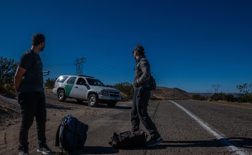 Two Kurdish migrants attempt to turn themselves in to U.S. Customs and Border Protection in Jacumba, Calif., on Nov. 11.