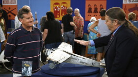 At "Antiques Roadshow" in Las Vegas, Nevada, the owner (left) brings an iconic movie prop. Purchased for $195 at a southern California swap meet, the plane is identified as the Barranca Airlines prop plane used in the Howard Hawks film "Only Angels have Wings" - starring Cary Grant and Rita Hayworth - the Oscar winner for Special Effects in 1940. Appraiser Noel Barrett of Noel Barrett Antiques declares the model a legendary piece of movie magic, awarding it a value of $4,000 to $5,000. 