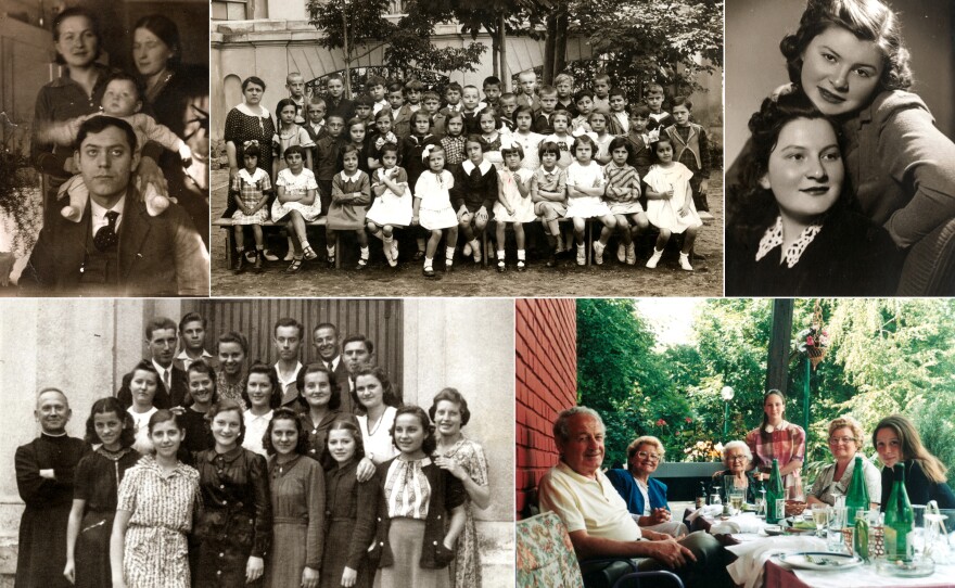 Matilda Cerge, a survivor of the Holocaust (clockwise): Matilda as a baby with her parents and aunt in Slovenia; Matilda's class photo in the 1930s in Yugoslavia; Matilda and her sister, Breda Simonovic, after the war; after the war with others and Father Andrej Tumpej, the priest who saved them during the Holocaust; Matilda and her family in Belgrade, Serbia in 1997.