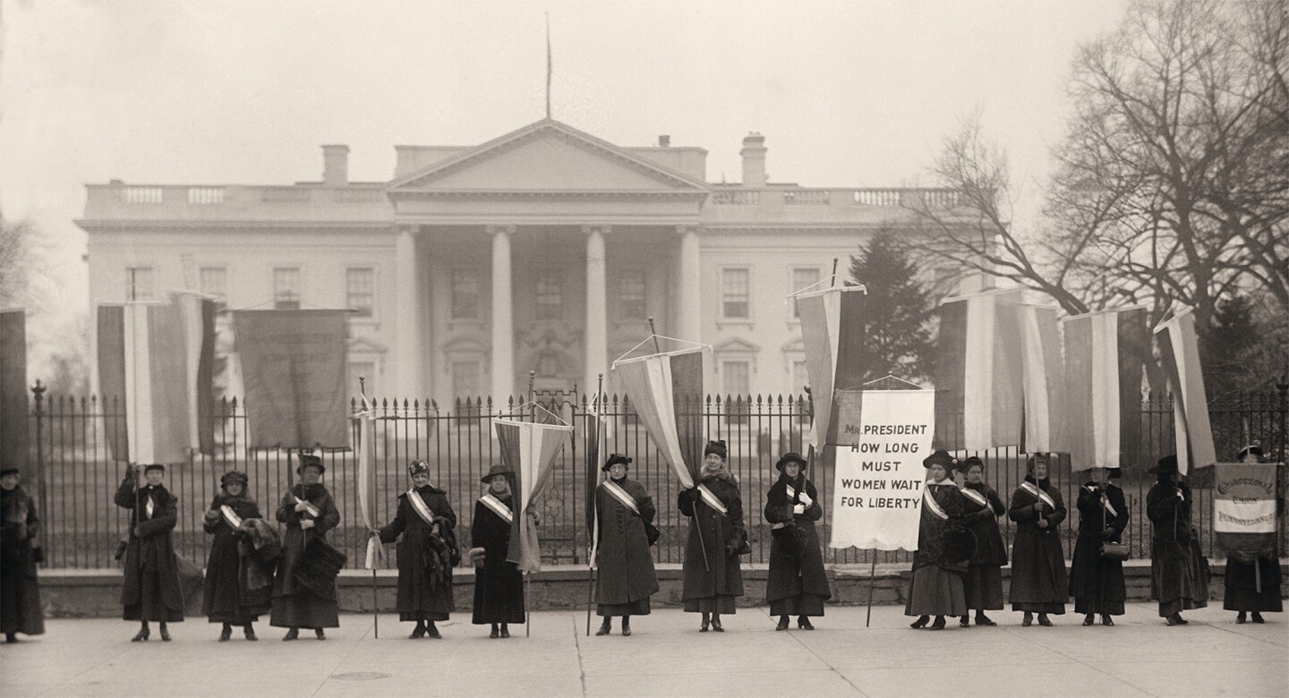 Suffragists picket in front of the White House. Washington, D.C., February 1917.