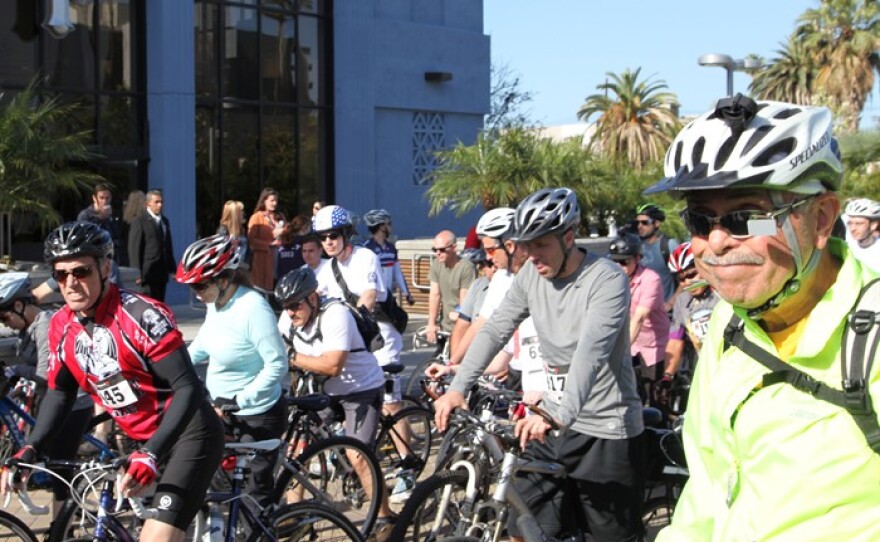 Hundreds of Los Angeles-area cyclists participated in Finish the Ride on April 27, 2014.