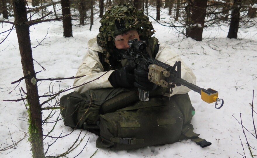 An Estonian soldier takes aim during a training exercise at Tapa Army Base, Estonia, on Nov. 17. U.S. troops were also taking part in the training, about 70 miles from the border with Russia. NATO countries are stepping up their presence in Eastern Europe at a time of rising tensions with Russia.