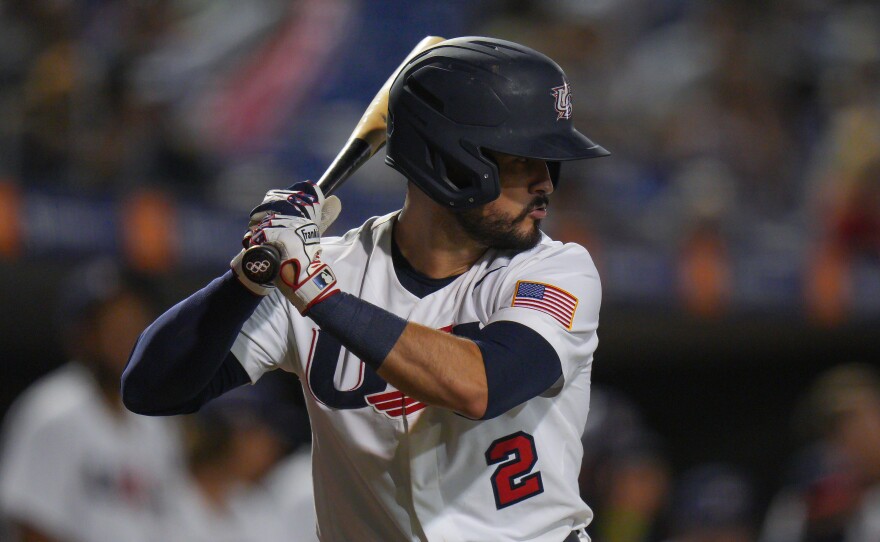 Eddy Alvarez , shown here during a game last month, will be one of the U.S. flag bearers in the Opening Ceremony of the Tokyo Olympics.