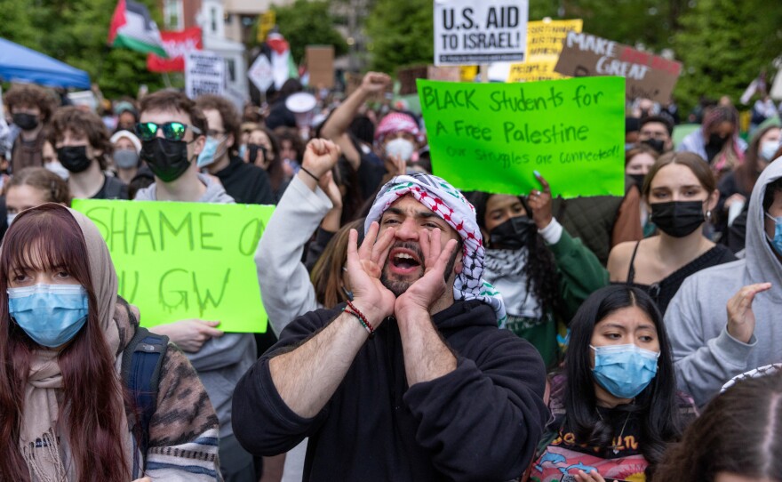 Pro-Palestinian demonstrators occupy the University Yard of The George Washington University in downtown Washington, D.C. on Thursday.