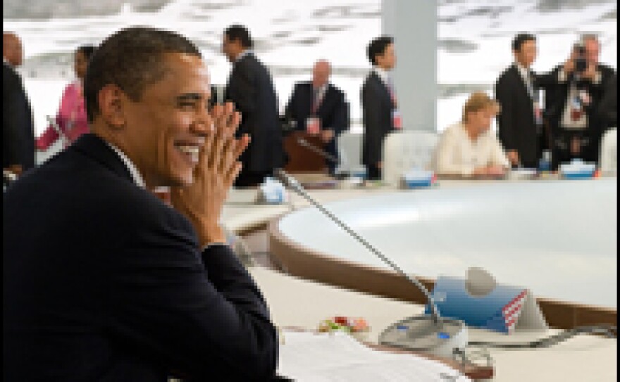 President Obama greets leaders at the start of the G-8 talks in L'Aquila, Italy. The talks brought the world's leading industrial nations together with fast-growing powers such as India, China and Brazil for talks on global warming and trade.