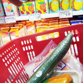 A shopper's basket in this undated photo.