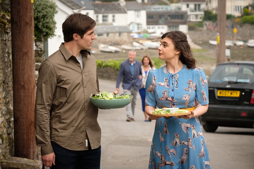 Phil Dunster as Jamie Cole and Gwyneth Keyworth as Becka Cole in THE TROUBLE WITH MAGGIE COLE.