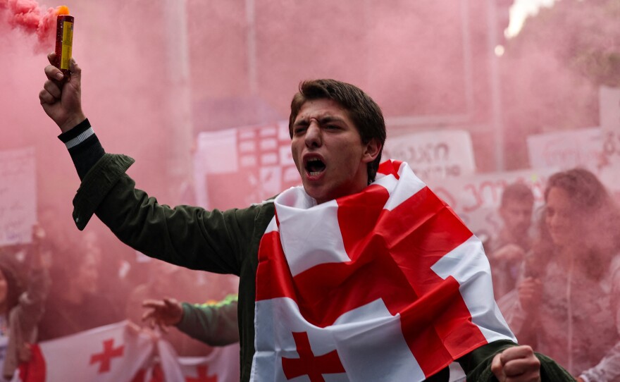 Tens of thousands of protesters gathered in Tbilisi over the weekend in advance on Tuesday's vote.