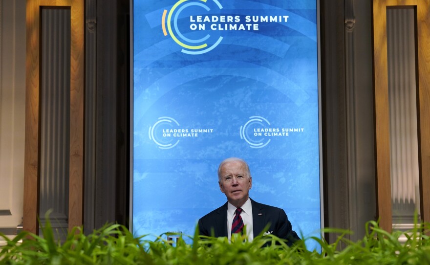 President Biden speaks to world leaders during a virtual summit on climate change on April 22.